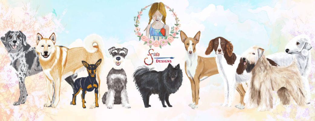Fia's Designs Banner with Dog Illustrations